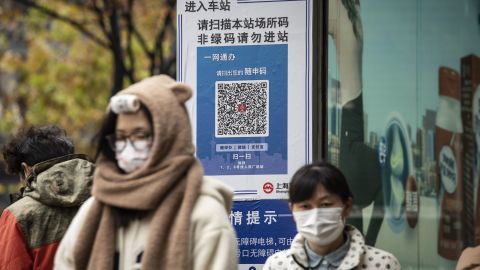 A QR code for Covid-19 contact tracing displayed at the entrance of a subway station in Shanghai, China on Monday.