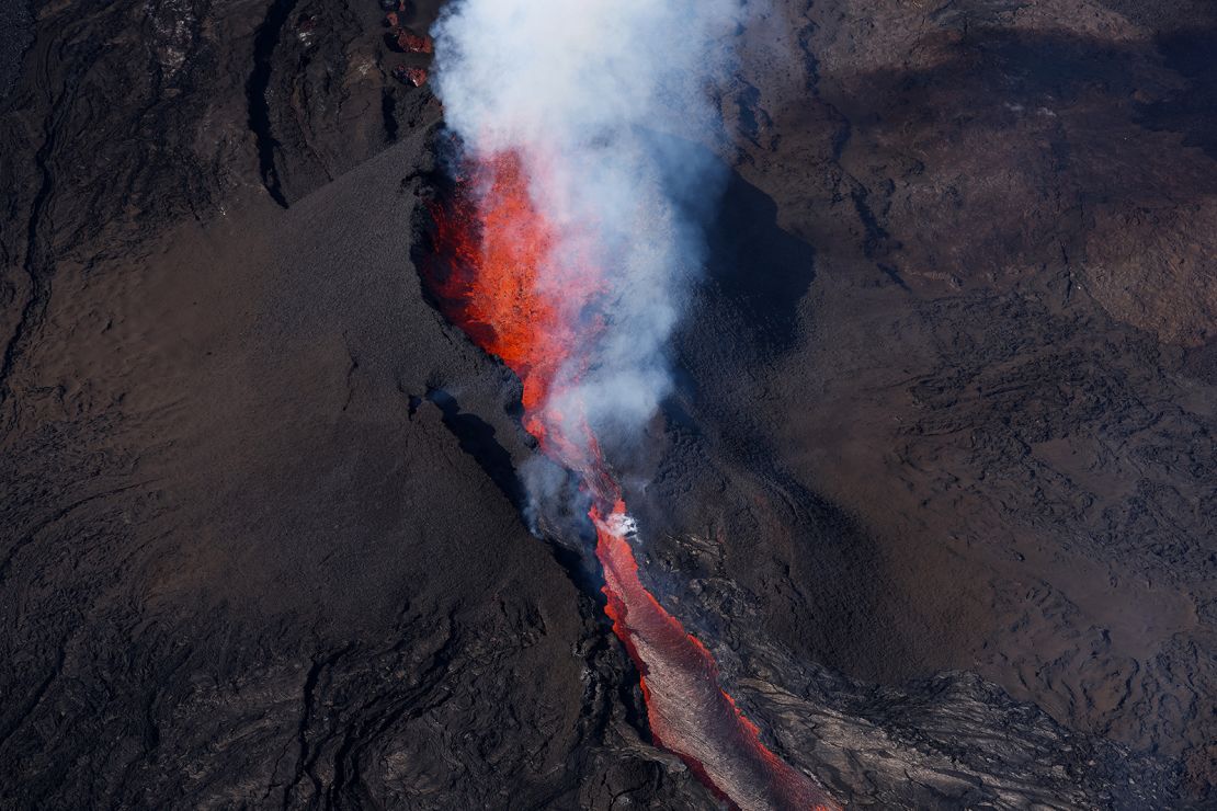 Lava shoots up Monday from a fissure of the Mauna Loa volcano.