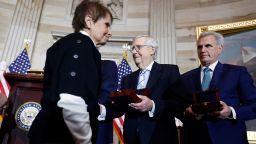 WASHINGTON, DC - DECEMBER 06: Gladys Sicknick, the mother of fallen U.S. Capitol Police officer Brian Sicknick, attends a Congressional Gold Medal Ceremony for U.S. Capitol Police and D.C. Metropolitan Police officers, alongside Senate Minority Leader Mitch McConnell (R-KY) and House Minority Leader Kevin McCarthy (R-KY), in the Rotunda of the U.S. Capitol Building on December 6, 2022 in Washington, DC. Bipartisan and bicameral leadership held the ceremony to award the Congressional Gold Medals to law enforcement officers who protected the U.S. Capitol Building on January 6, 2021.