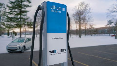 EMBARGOED UNTIL 8AM EST 12/6

General Motors Ultium electric vehicle charger installed in cooperation with Wheelers Chevrolet GMC in Marshfield, Wisconsin.