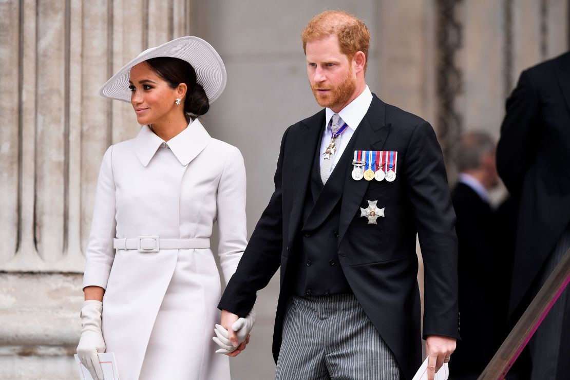 Prince Harry and Meghan, Duchess of Sussex during the Queen's Platinum Jubilee celebrations in London last year