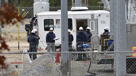  A view of the substation while work is in progress Monday in Carthage, North Carolina.