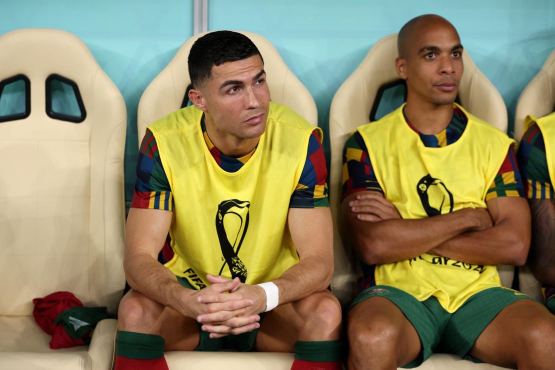 Cristiano Ronaldo took his seat on the bench ahead of kick-off. 
