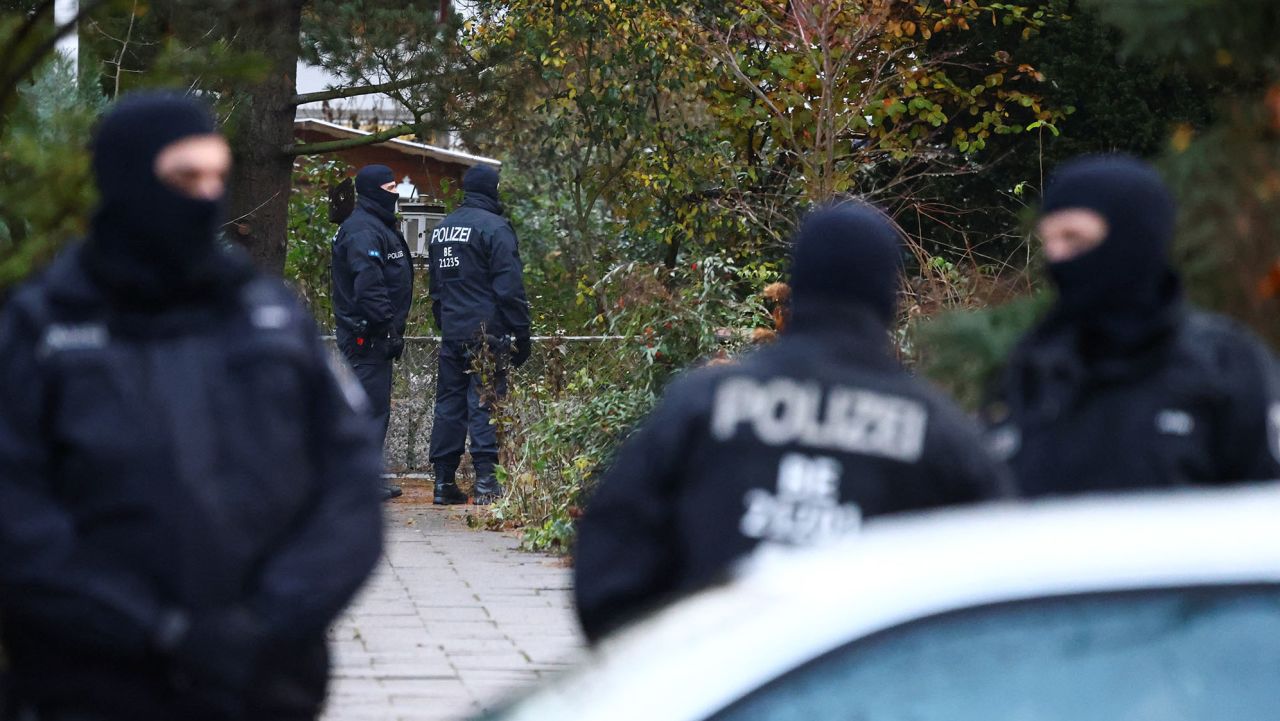 Police secures the area after 25 suspected members and supporters of a far-right group were detained during raids across Germany, in Berlin, Germany December 7, 2022.   REUTERS/Christian Mang