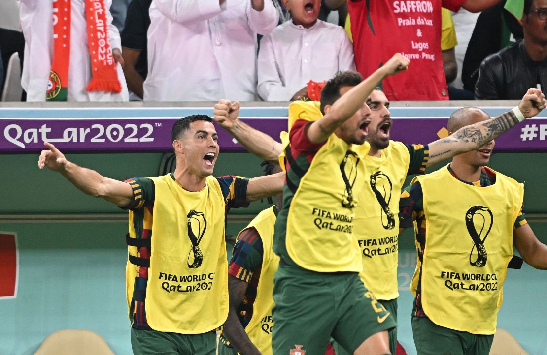 Cristiano Ronaldo was supportive of his Portuguese teammates from the bench.