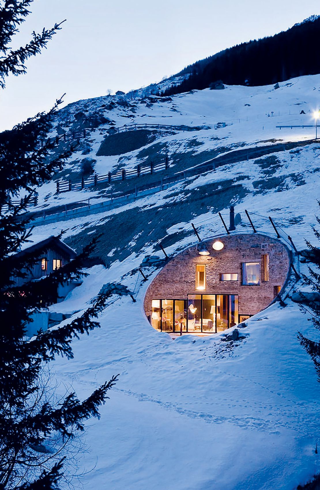 Villa Vals in Switzerland, a home built into a hillside and accessed via a tunnel from a nearby barn.