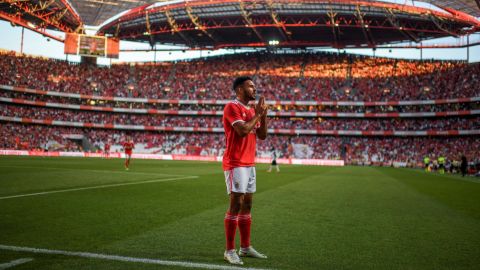 Ramos celebrates after scoring for Benfica against FC Midtjylland during the Champions League third qualifying round first leg match. 