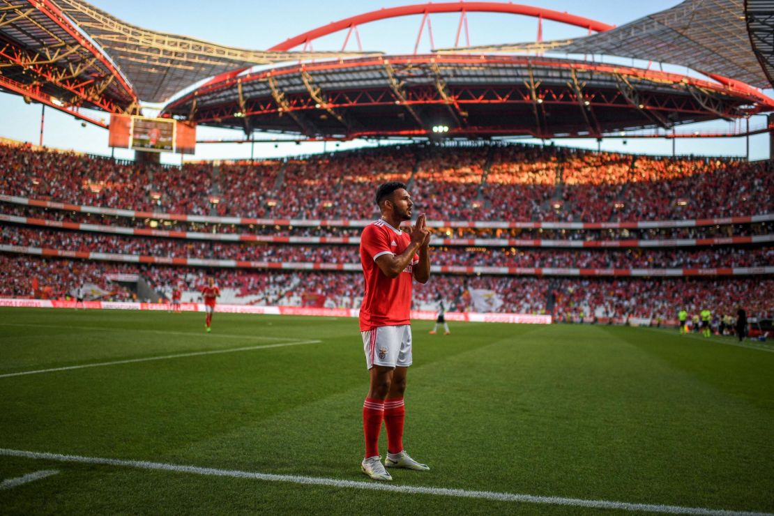 Ramos celebrates after scoring for Benfica against FC Midtjylland during the Champions League third qualifying round first leg match. 