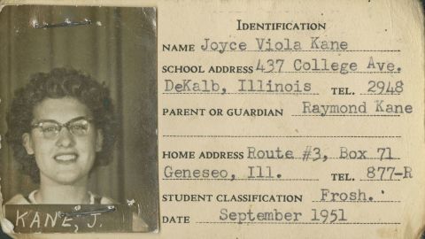 Joyce DeFauw's student ID from 1951 with Northern Illinois University.