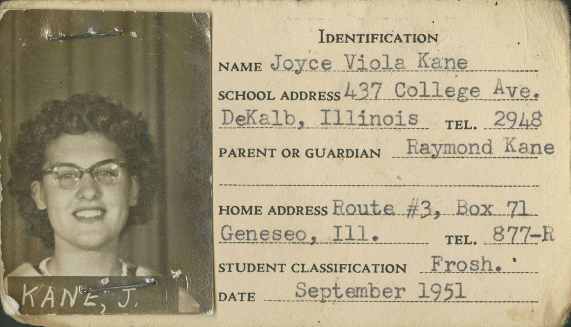 Joyce DeFauw's student ID from 1951 with Northern Illinois University.