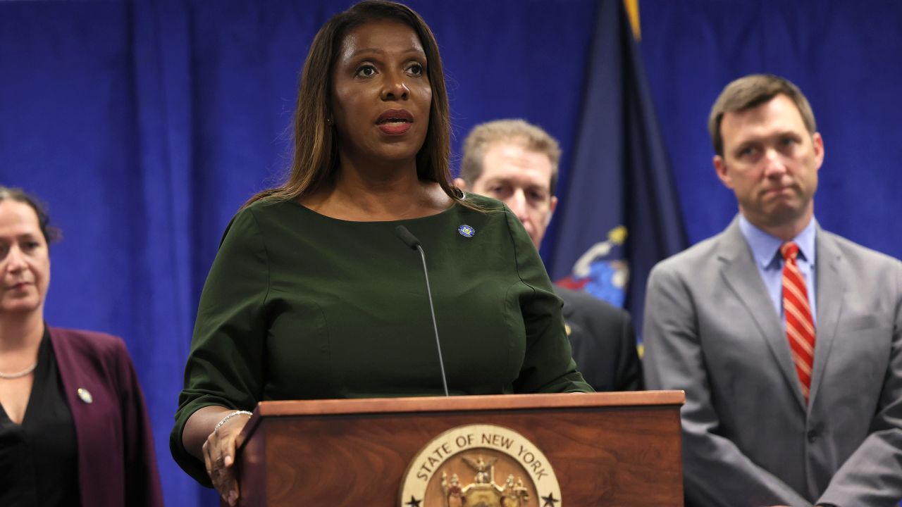 New York Attorney General Letitia James speaks during a press conference at her office on September 21, 2022 in New York.