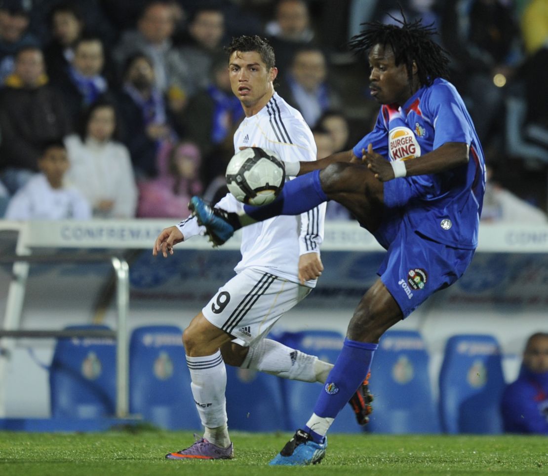 Boateng battles Cristiano Ronaldo while playing for Spanish club Getafe in 2010.