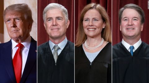 Former President Donald Trump and US Supreme Court justices Neil Gorsuch, Amy Coney Barrett and Brett Kavanaugh. 
