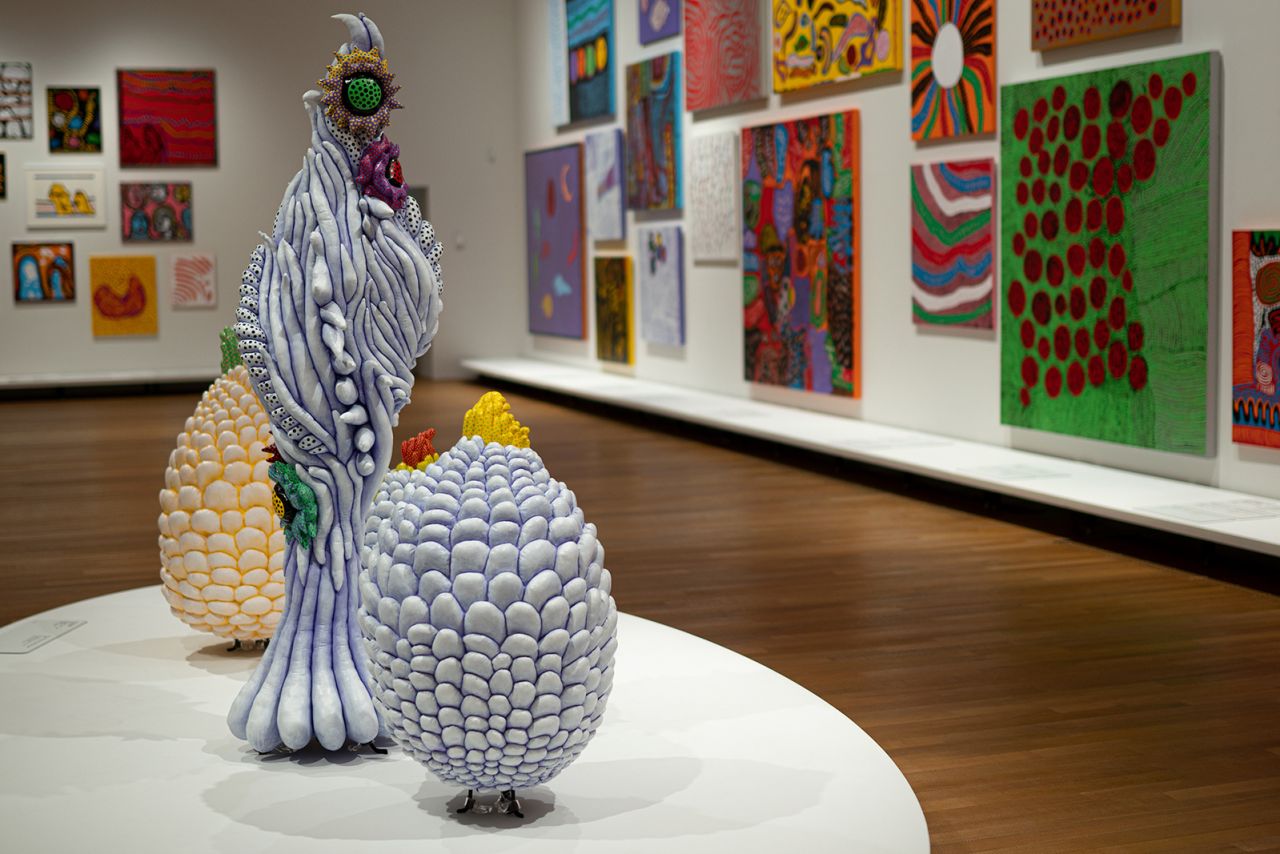 A room themed "Force of Life" showcases some of Kusama's latest works, including ones she created during the pandemic.