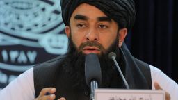 Afghan Taliban spokesman Zabihullah Mujahid speaks during a press conference in Kabul on November 5, 2022. 