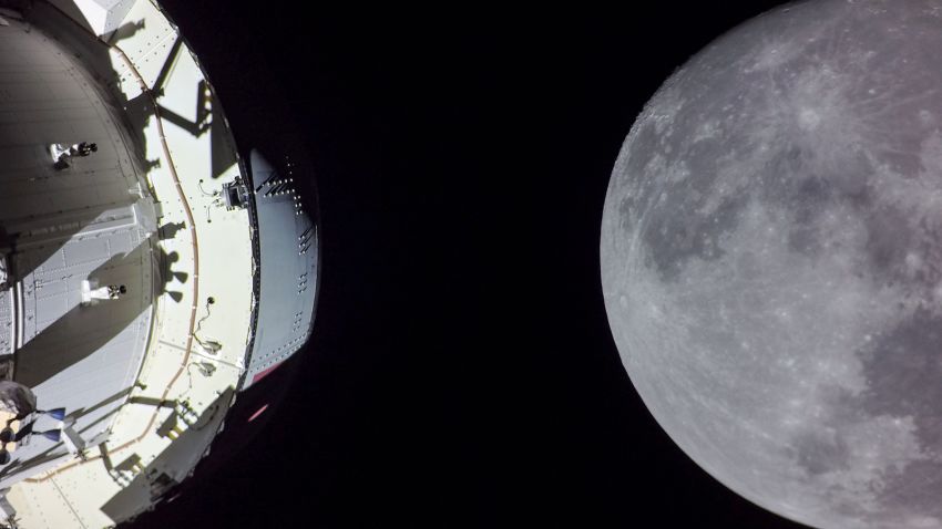 art001e002126 (Dec. 5, 2022) - The Moon is seen from cameras onboard NASA's Orion spacecraft during the 20th day of the Artemis I mission. These images were taken after Orion executed the Return Trajectory Correction 3 burn to prepare it for the Return Powered Flyby maneuver, bringing it on its second close approach to the lunar surface and continuing the journey back to Earth.