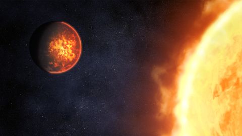 55 Cancri e olarak da bilinen dış gezegen Janssen (solda), ev sahibi yıldızının etrafında her 17,5 saatte bir dönen kavurucu sıcak bir dış gezegendir.