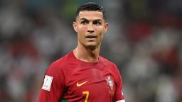 Portugal's forward #07 Cristiano Ronaldo looks on during the Qatar 2022 World Cup round of 16 football match between Portugal and Switzerland at Lusail Stadium in Lusail, north of Doha on December 6, 2022. (Photo by Paul ELLIS / AFP) (Photo by PAUL ELLIS/AFP via Getty Images)