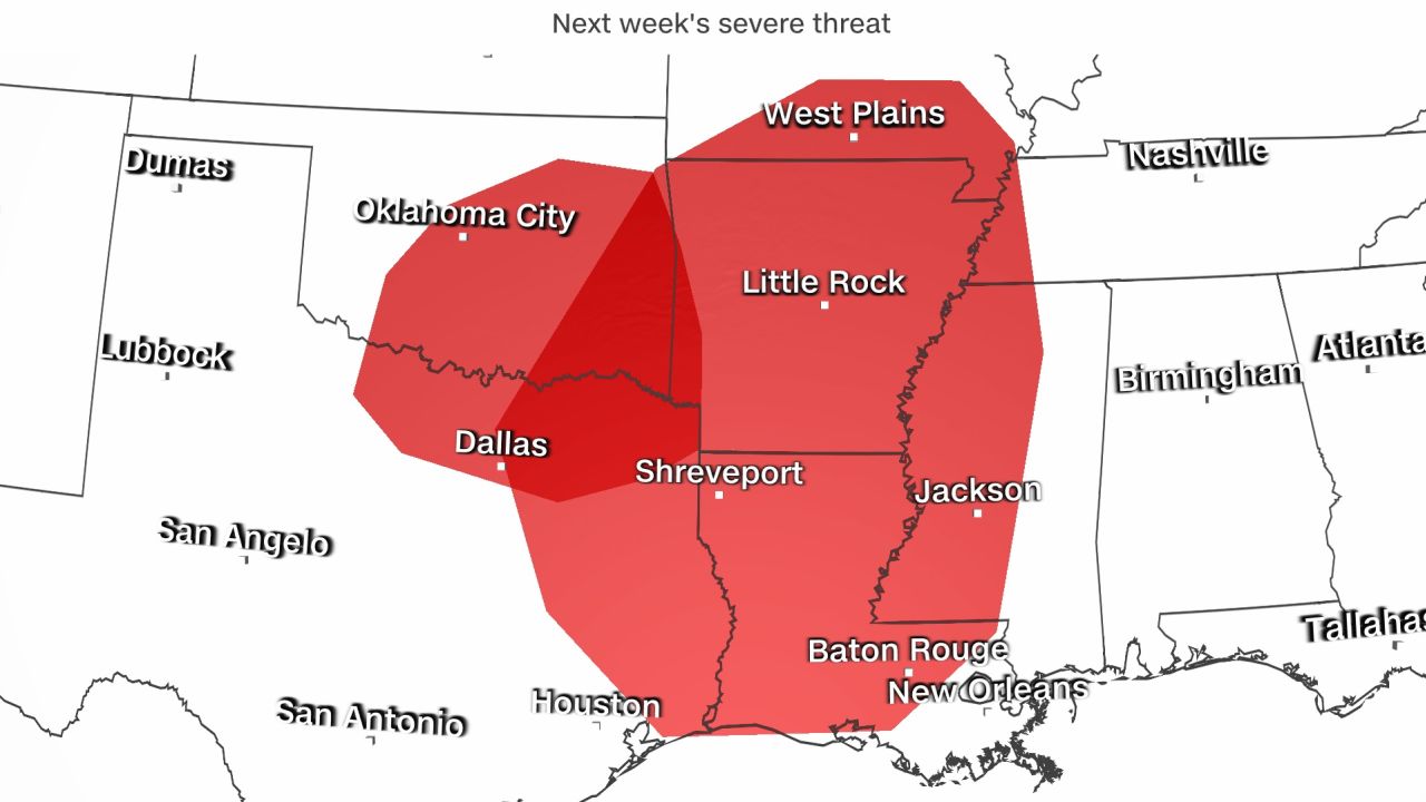 Severe storms, including tornadoes, are possible early next week.