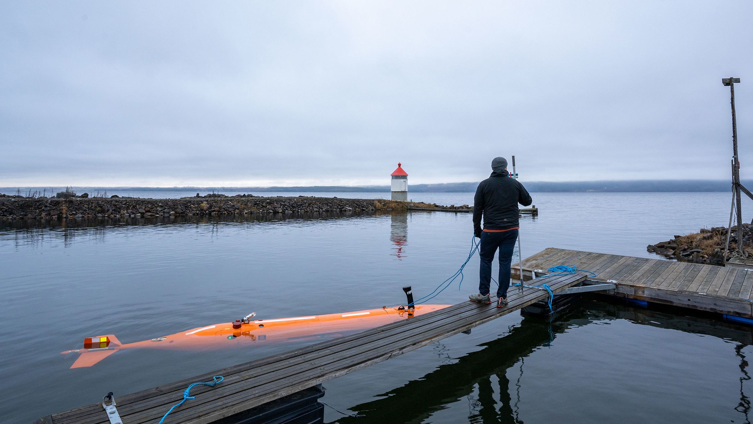 The autonomous underwater vehicle named Hugin (pictured) is being used for the first time in a freshwater environment to survey the lake bed of  Mjøsa in Norway.