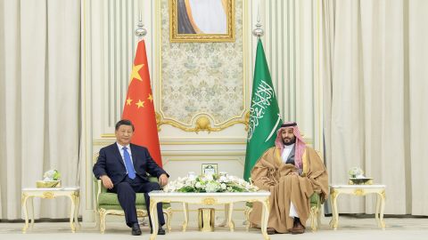 The official welcoming ceremony for the Chinese president at the Palace of Yamamah in Riyadh on Thursday.
