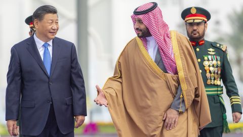 Saudi Crown Prince Mohammed Bin Salman welcomes Chinese President Xi Jinping in Riyadh, Saudi Arabia on December 8, 2022.