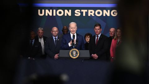 President Joe Biden speaks about strengthening the economy for union workers and retirees on December 8 in Washington, DC.