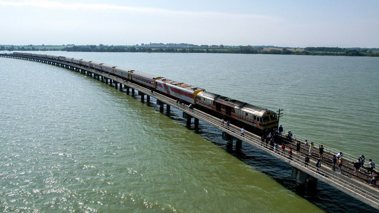 Thailand's 'floating train' is a temporary event due to high water levels.