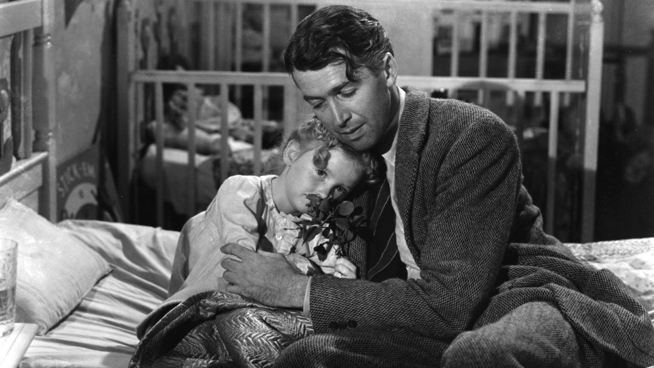 Karolyn Grimes and James Stewart in "It's A Wonderful Life."