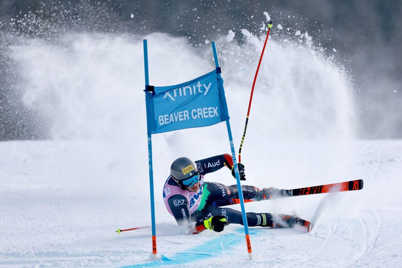 Italian skier Giovanni Franzoni crashes on a super-G run during a World Cup event in Beaver Creek, Colorado, on Sunday, December 4.