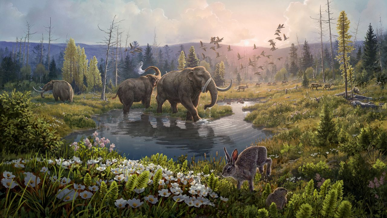 An artist's illustration reconstructs Greenland's unique ecosystem as it existed 2 million years ago.