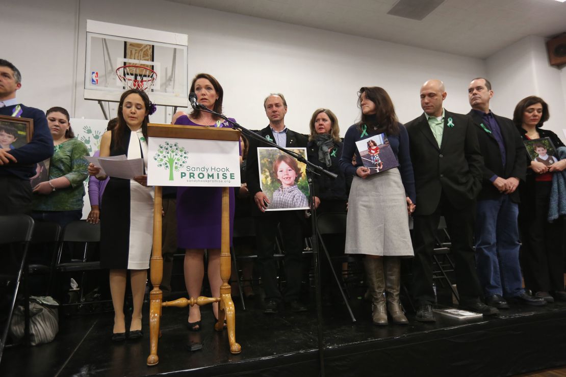 Parents of the Sandy Hook Elementary School massacre victims speak during a 2013 press conference in Newtown, Connecticut.