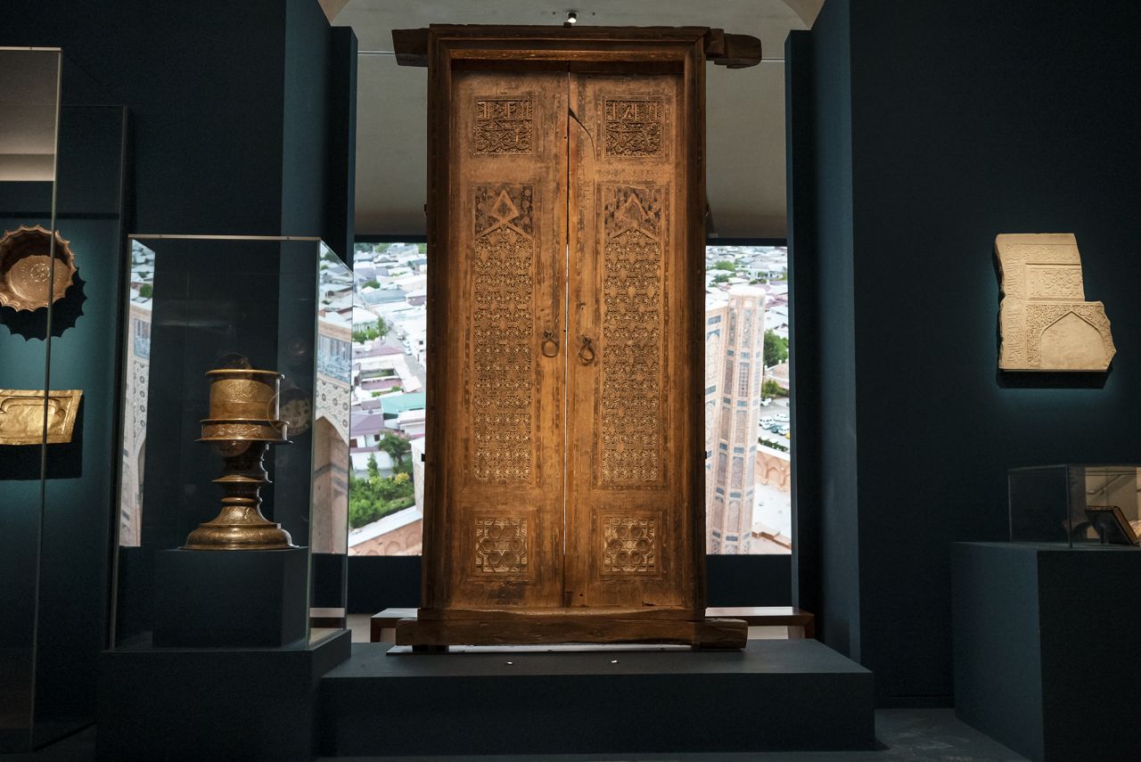 Large-scale restoration works were carried out on many pieces, including this 14th-century door from the Gūr-i Amīr Mausoleum. 