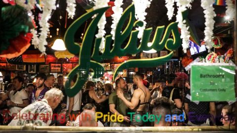 Julius's Bar, seen here during the 50th Anniversary of the Stonewall Uprising in Manhattan in 2019, was the site of a historic "Sip-in." 