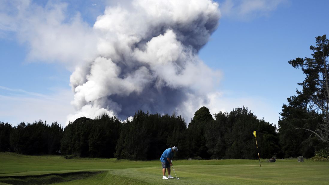 At the <strong>Volcano Golf Course </strong>in Hawaii, fairways run alongside the crater rim of Kilauea. One of the world's most active volcanoes, an eruption in 2018 (pictured) offered golfers a stunning backdrop to play in front of.