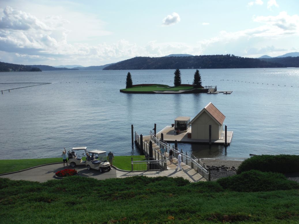 Idaho's <strong>Coeur D'Alene Resort Golf Course </strong>boasts a unique 14th hole that is as technologically impressive as it is challenging. Claimed to be the world's only floating, movable island green, underwater cables allow operators to move the green to the required tee distance.