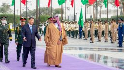 Saudi Crown Prince Mohammed Bin Salman welcomes Chinese President Xi Jinping in Riyadh, Saudi Arabia on December 8, 2022. 