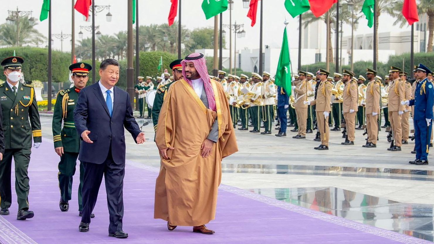 Saudi Crown Prince Mohammed Bin Salman welcomes Chinese President Xi Jinping in Riyadh, Saudi Arabia on December 8, 2022. 