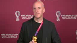 A screenshot taken from video provided by FIFA of journalist Grant Wahl at an awards ceremony in Doha, Qatar in Nov. 2022. Wahl, one of the most well-known soccer writers in the United States, died early Saturday Dec. 10, 2022 while covering the World Cup match between Argentina and the Netherlands.