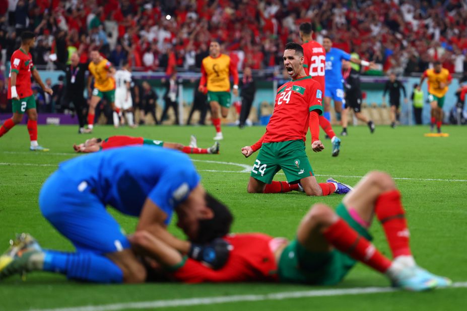 Morocco players celebrate after defeating Portugal 1-0 on December 10. The "Atlas Lions" made history by becoming the first African team to reach a World Cup semifinal. 