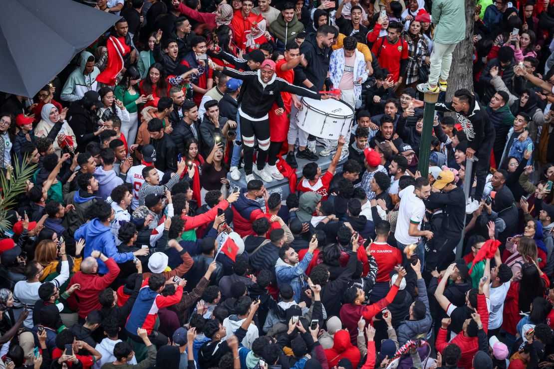 Morocco supporters in the country's capital of Rabat react after their country's win over Portugal. 