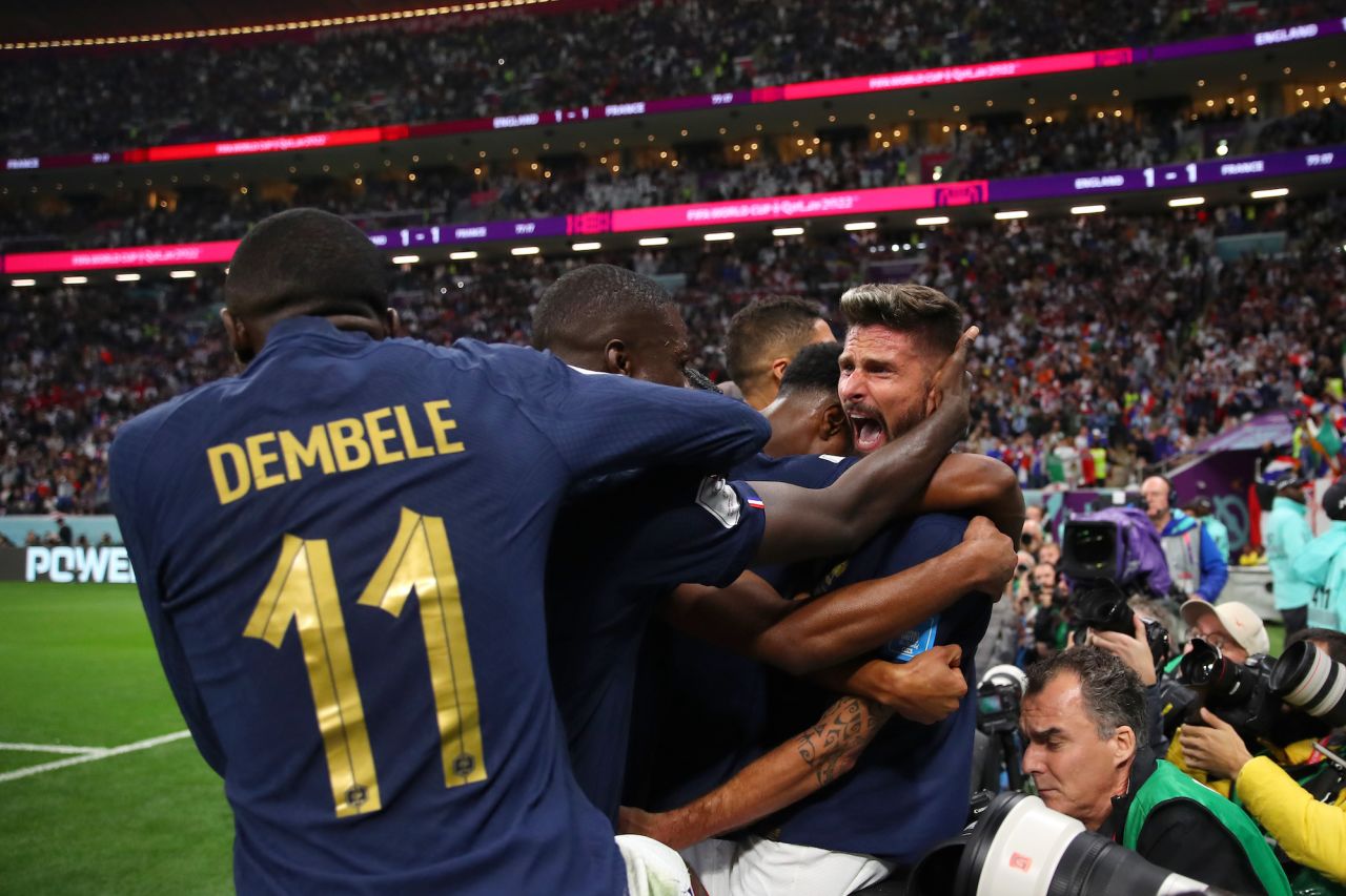 Olivier Giroud celebrates after scoring a goal for France that turned out to be the match-winner.