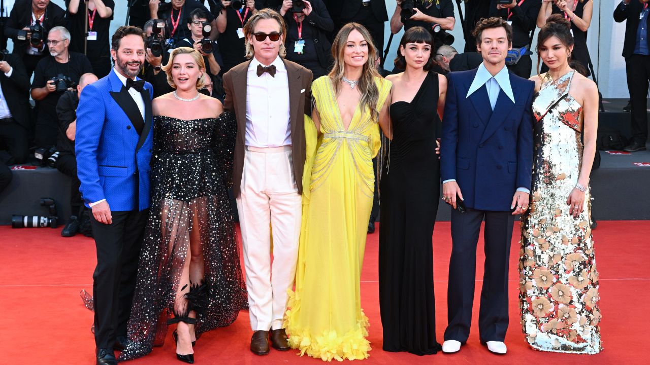 The cast of "Don't Worry Darling," including Florence Pugh (second from left) and Harry Styles (second from right), turned heads at the Venice Film Festival.