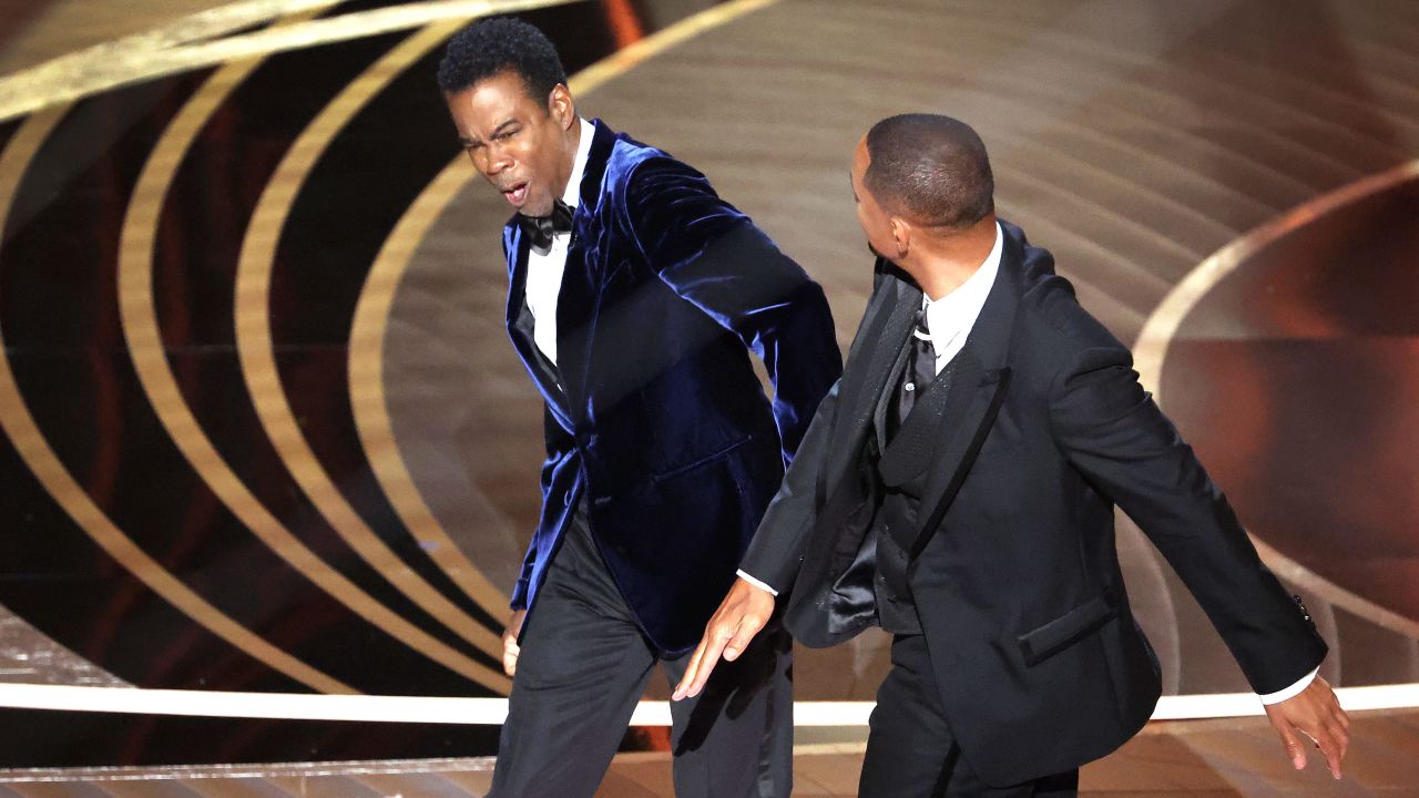 Chris Rock and Will Smith onstage during the show  at the 94th Academy Awards at the Dolby Theatre at Ovation Hollywood on Sunday, March 27, 2022.