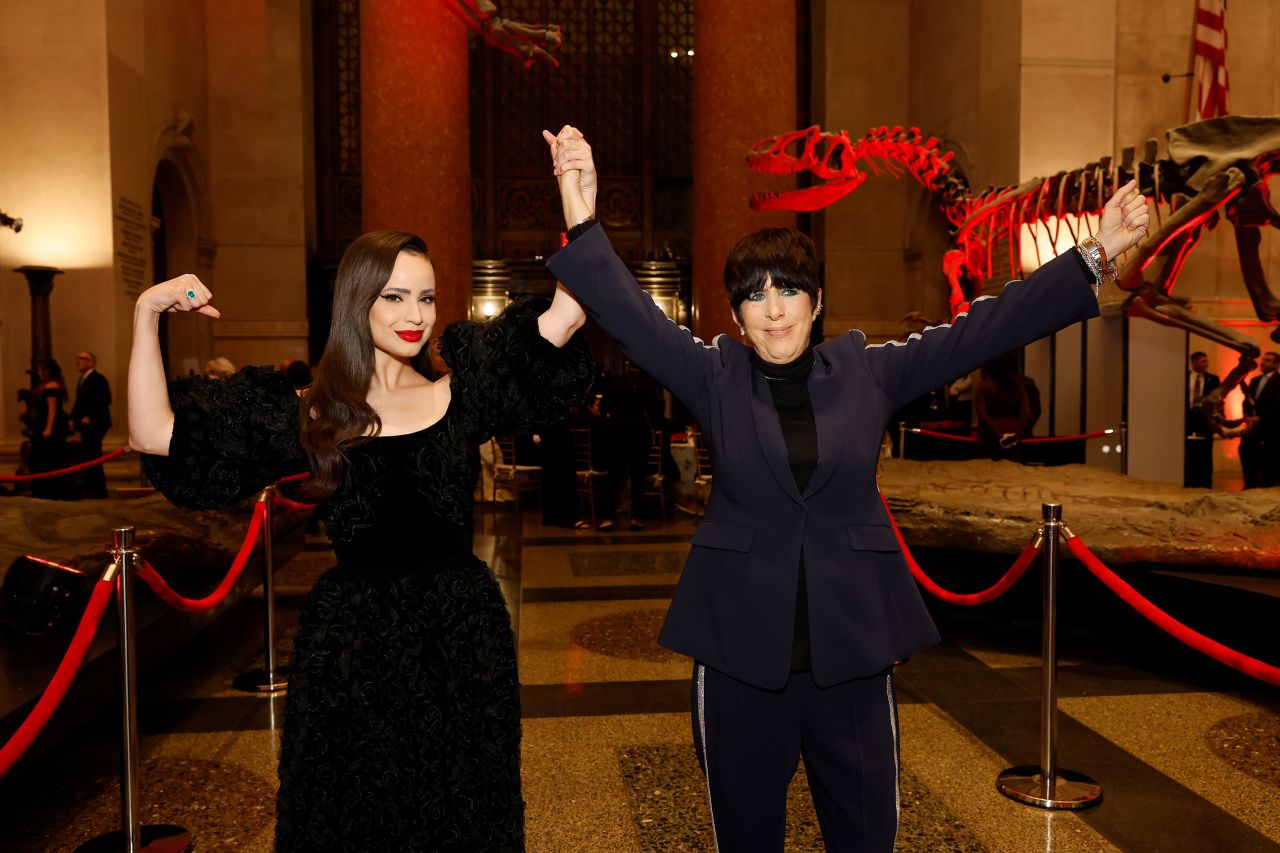 Sofia Carson and songwriter Diane Warren pose at the American Museum of Natural History. Carson performed an original song written by Warren -- "Applause," from the independent film "Tell It Like a Woman" -- during the special broadcast.