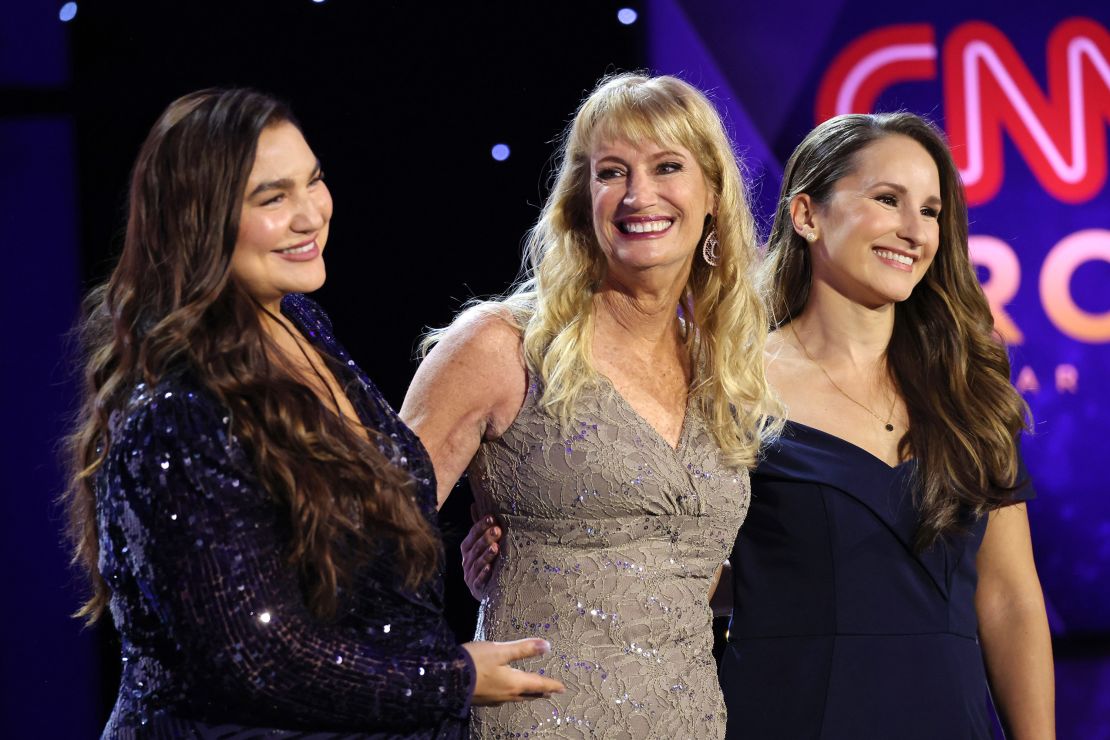 Ayda Zugay, Tracy Peck and Vanja Contino, from left, appear onstage during the 16th annual "CNN Heroes: An All-Star Tribute" on Sunday at the American Museum of Natural History in New York City. 