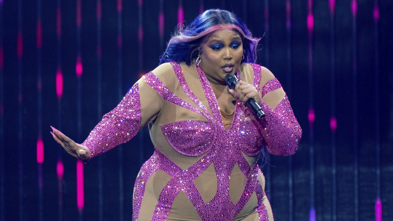 Lizzo performs on stage at State Farm Arena on October 22 in Atlanta. 