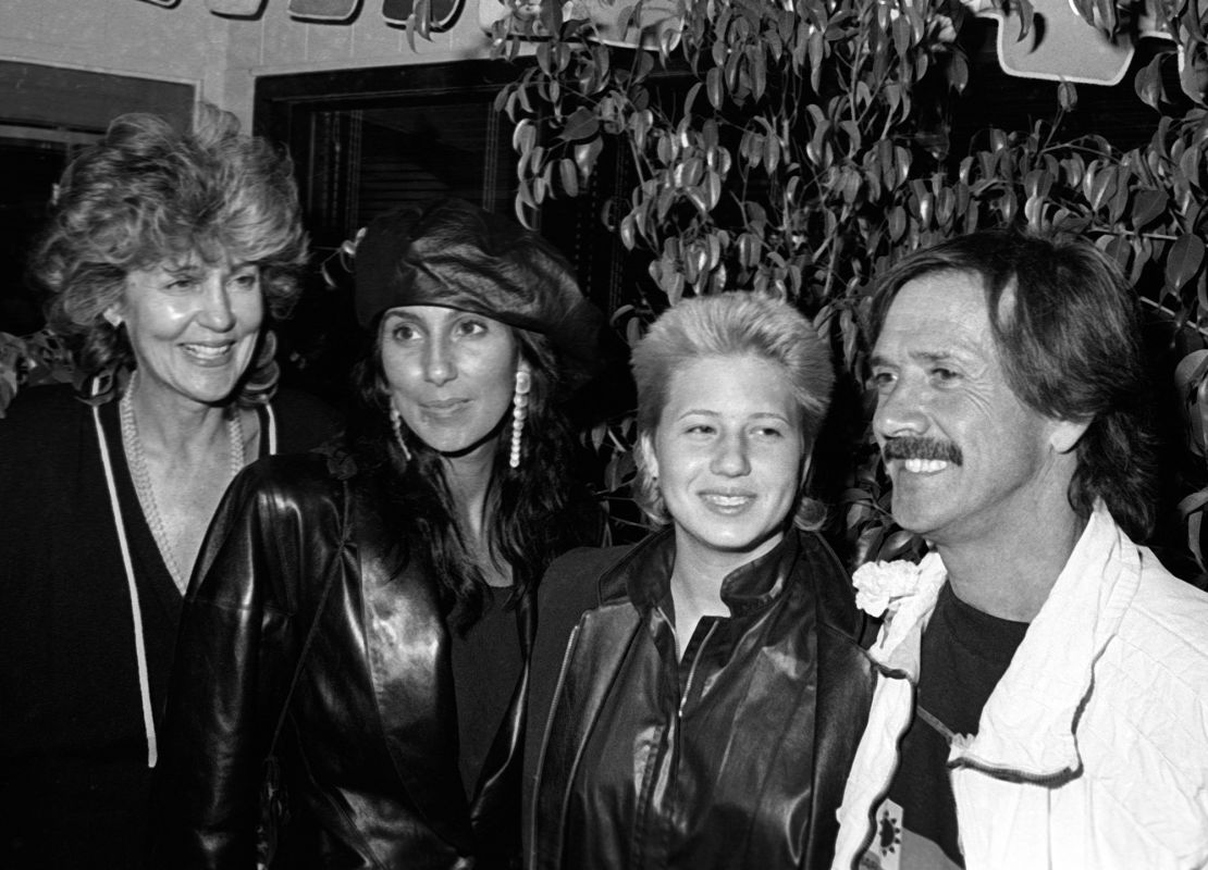 Georgia Holt, Cher, Chastity Bono and Sonny Bono sighted on April 27, 1983 at Bono's Restaurant in Hollywood, California.