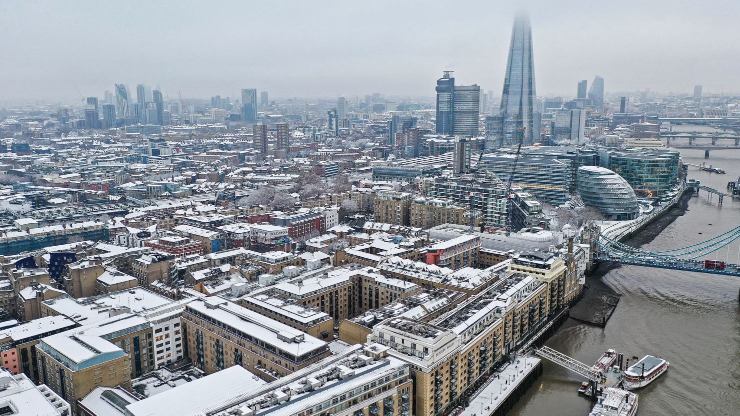 Snow hit London on Sunday evening and continued into Monday.
