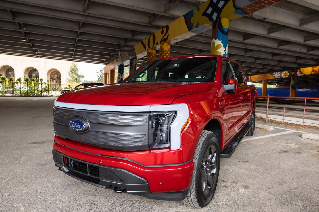 The Ford F-150 Lightning has a large storage area under the hood instead of a gas engine. 